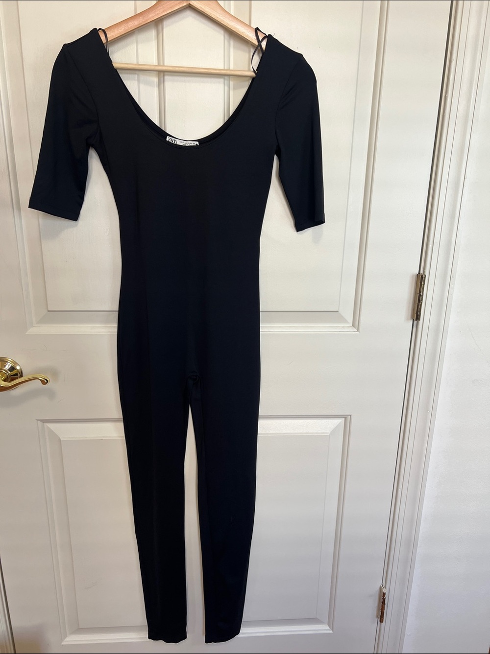 Zara Black Long Sleeve Scoop-Neck Jumpsuit